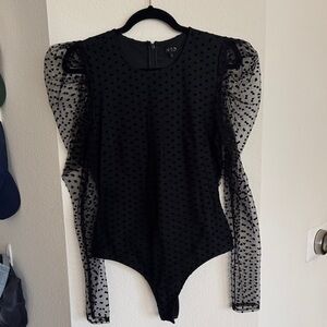 NBD Black Polka Dot Sheer Sleeve Bodysuit